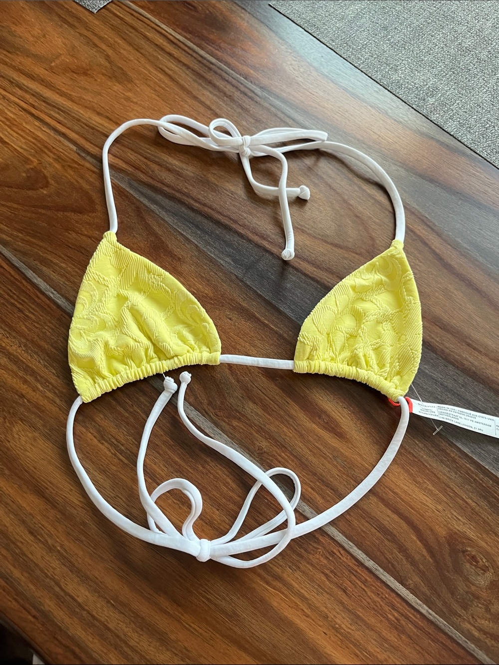NEW Free People Michelle Textured Floral Teeny Micro Bikini Top Swimsuit Yellow